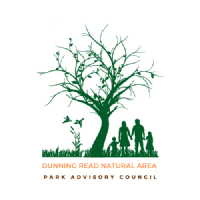 Dunning Read Natural Area PAC logo, a stylized silhouette of a family walking under a tree with birds and butterflies